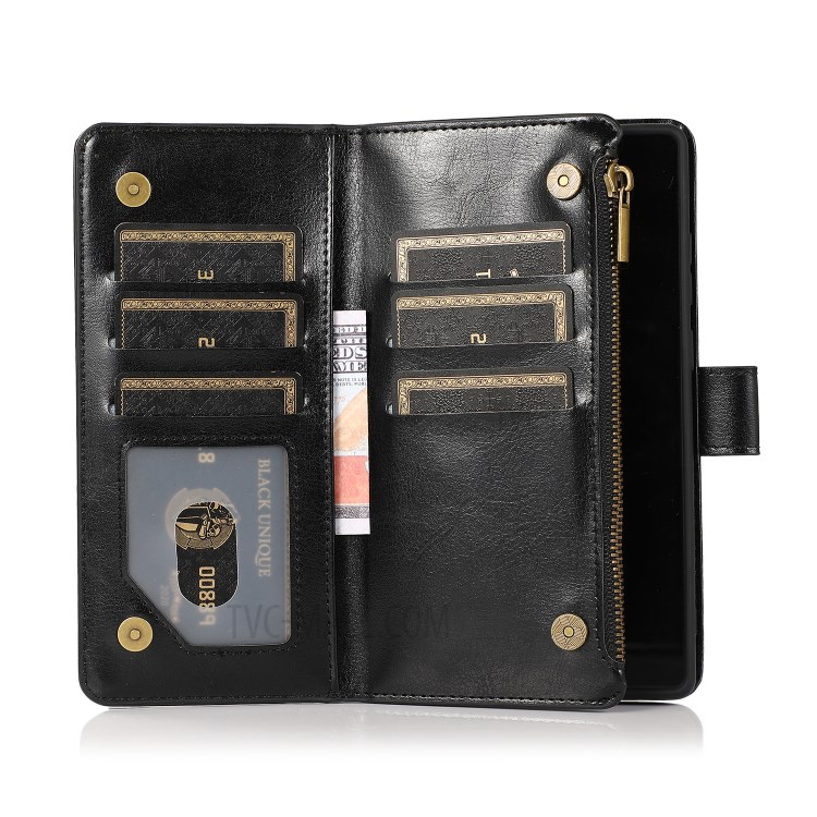 Leather Wallet Stand Cover Case with Zippered Pocket for Samsung Galaxy Note 20 5G / Galaxy Note 20 - Black-5