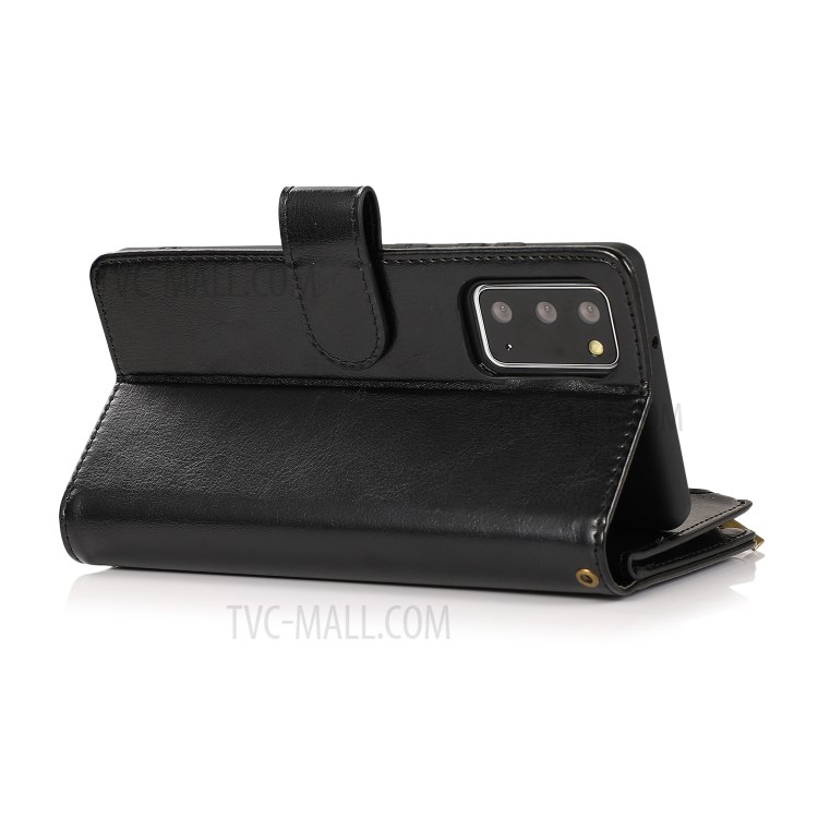 Leather Wallet Stand Cover Case with Zippered Pocket for Samsung Galaxy Note 20 5G / Galaxy Note 20 - Black-7