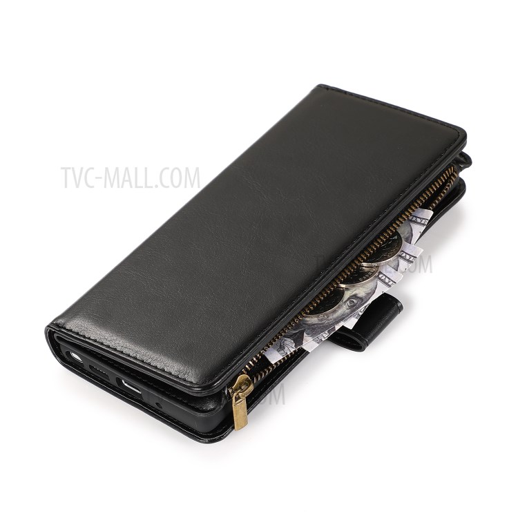 Leather Wallet Stand Cover Case with Zippered Pocket for Samsung Galaxy Note 20 5G / Galaxy Note 20 - Black-8