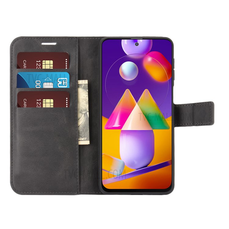 PU Leather Wallet Cover for Samsung Galaxy M31s - Black-7