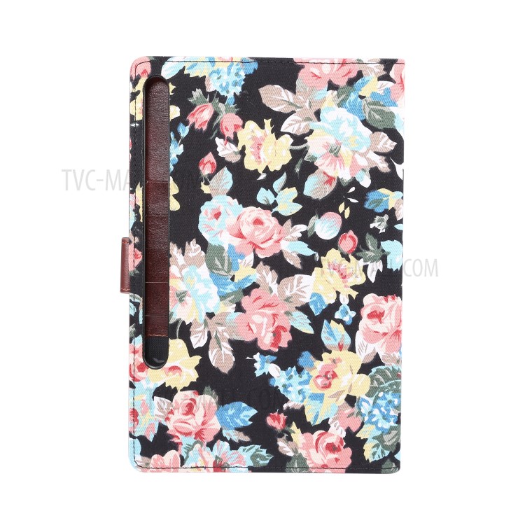 Floral Printed Cloth + PC Tablet Case for Samsung Galaxy Tab S7 Plus T970 (2020) - Black-3