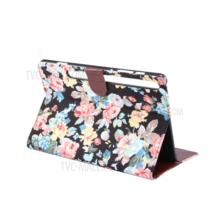 Floral Printed Cloth + PC Tablet Case for Samsung Galaxy Tab S7 Plus T970 (2020) - Black-5
