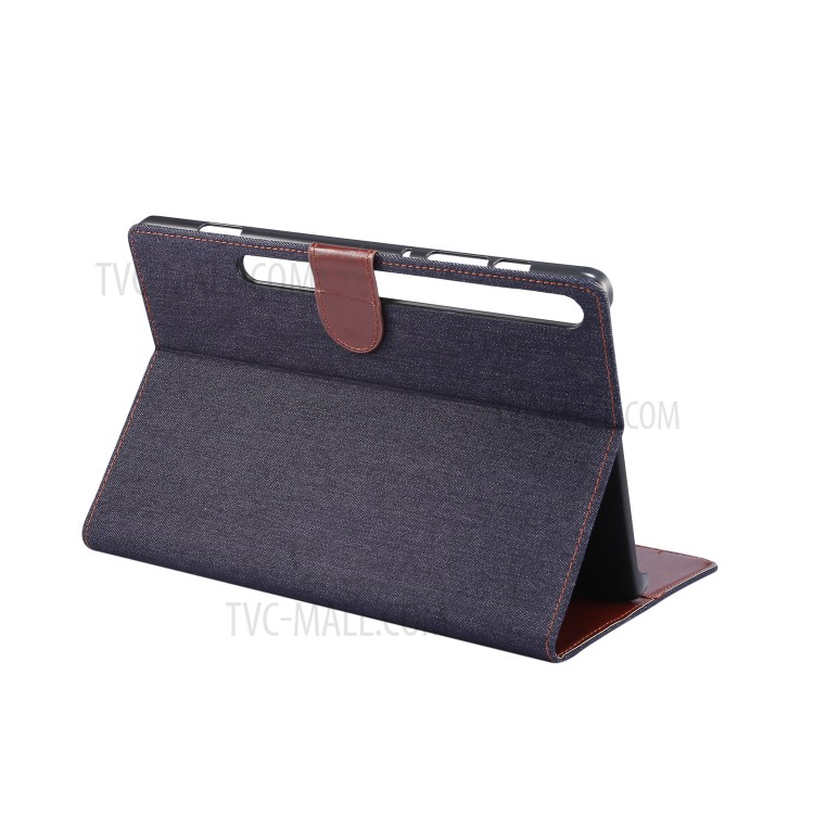 Leather + PC Jeans Cloth Skin Tablet Shell for Samsung Galaxy Tab S7 Plus T970 - Black-5