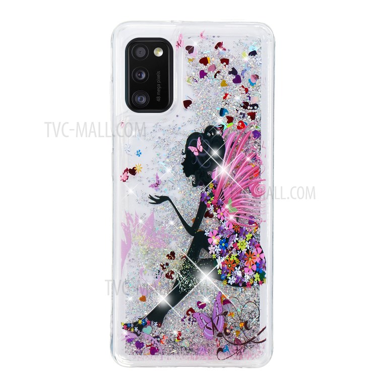 Pattern Printing Embossed Glitter Powder Quicksand TPU Case for Samsung Galaxy A41 (Global Version) - Flower Fairy-1