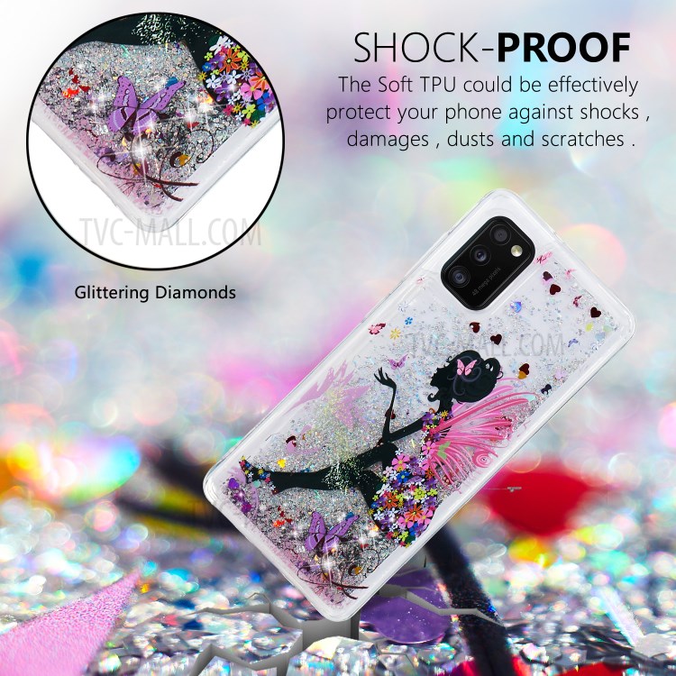 Pattern Printing Embossed Glitter Powder Quicksand TPU Case for Samsung Galaxy A41 (Global Version) - Flower Fairy-2