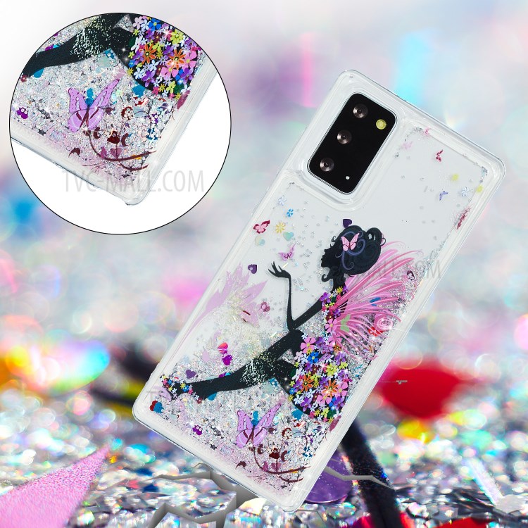 Glitter Powder Embossed Pattern Printing Quicksand TPU Case for Samsung Galaxy Note 20/Note 20 5G - Flower Fairy-2