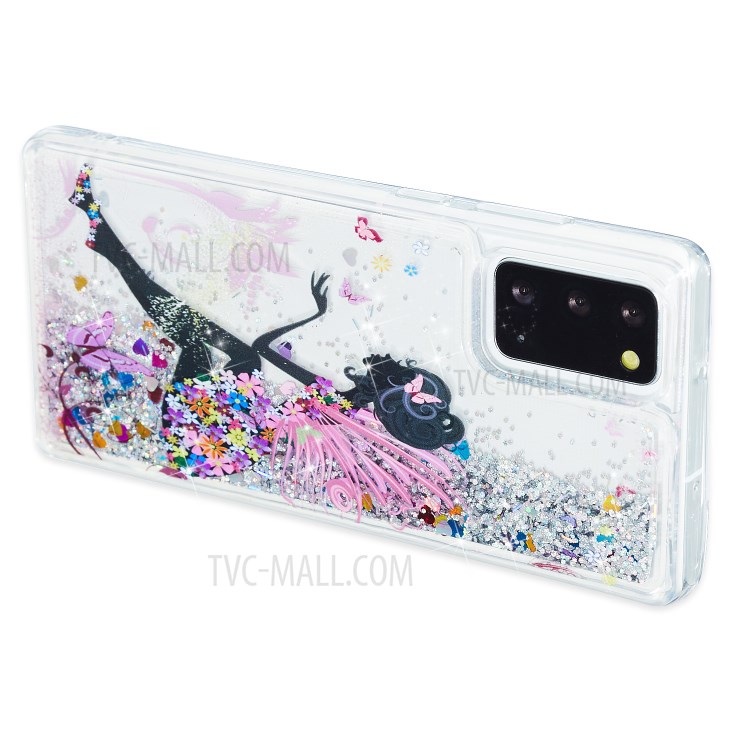 Glitter Powder Embossed Pattern Printing Quicksand TPU Case for Samsung Galaxy Note 20/Note 20 5G - Flower Fairy-3