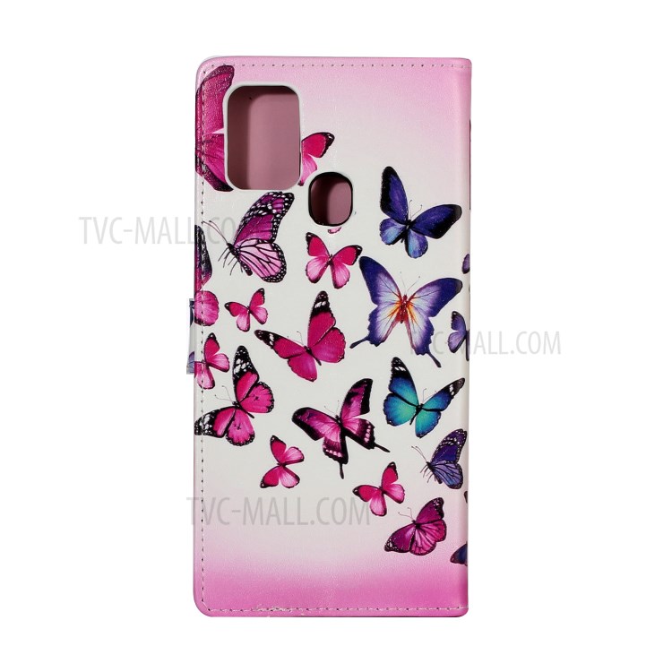 Pattern Printing PU Leather Wallet Stand Phone Case for Samsung Galaxy A21s - Butterflies-2