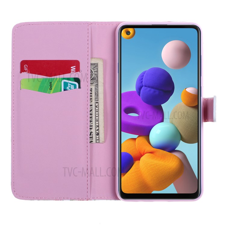 Pattern Printing PU Leather Wallet Stand Phone Case for Samsung Galaxy A21s - Butterflies-4
