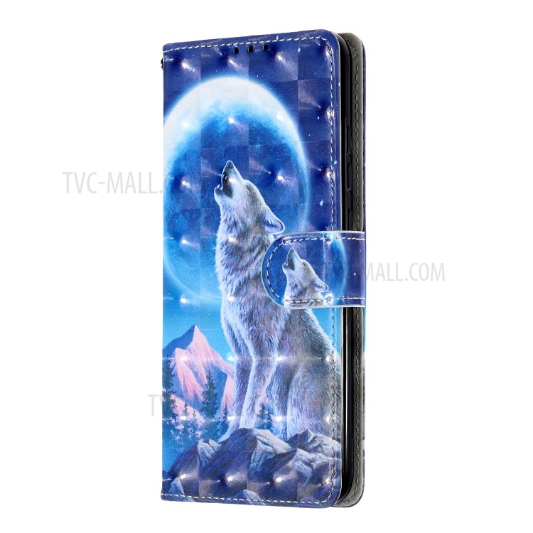 Pattern Printing Light Spot Decor Leather Wallet Stand Case for Samsung Galaxy Note20 Ultra/Note20 Ultra 5G - Wolf and Moon-2