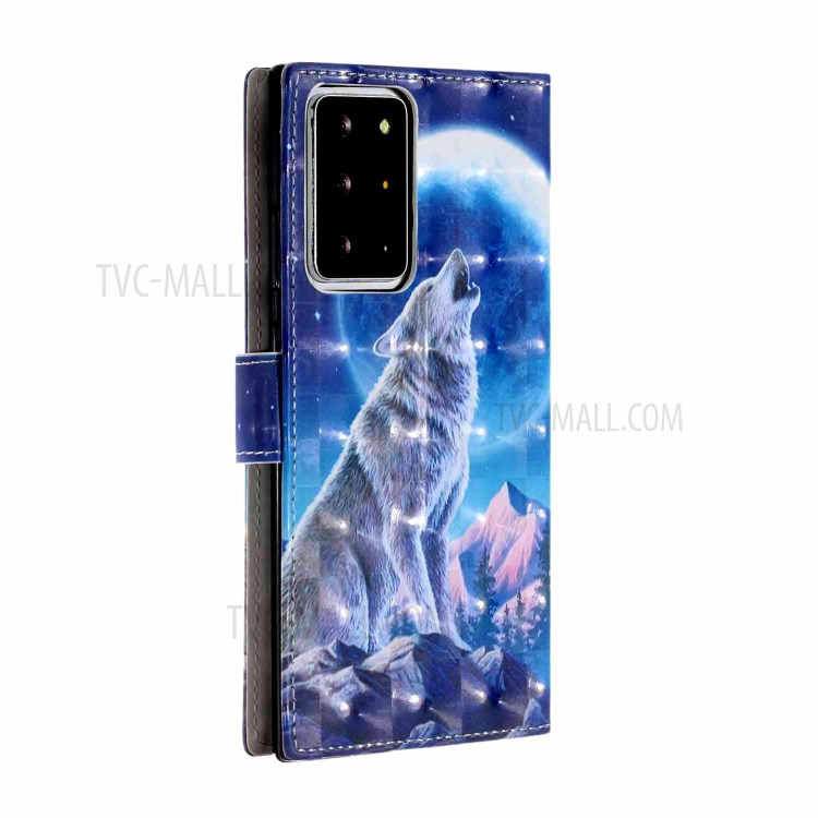 Pattern Printing Light Spot Decor Leather Wallet Stand Case for Samsung Galaxy Note20 Ultra/Note20 Ultra 5G - Wolf and Moon-3