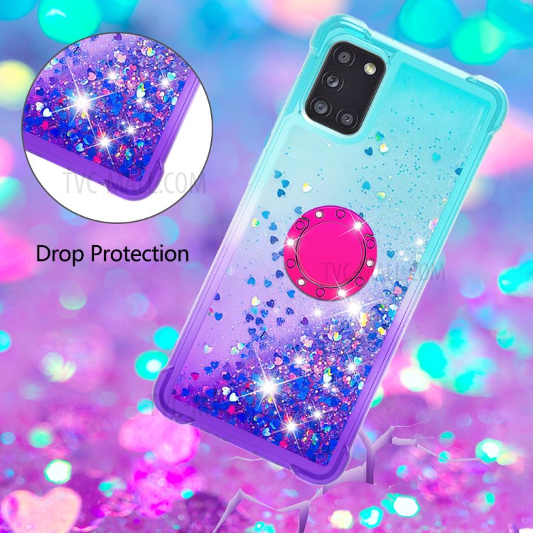 TPU Shell for Samsung Galaxy A31 Shockproof Gradient Quicksand with Kickstand Cover - Cyan / Purple-5