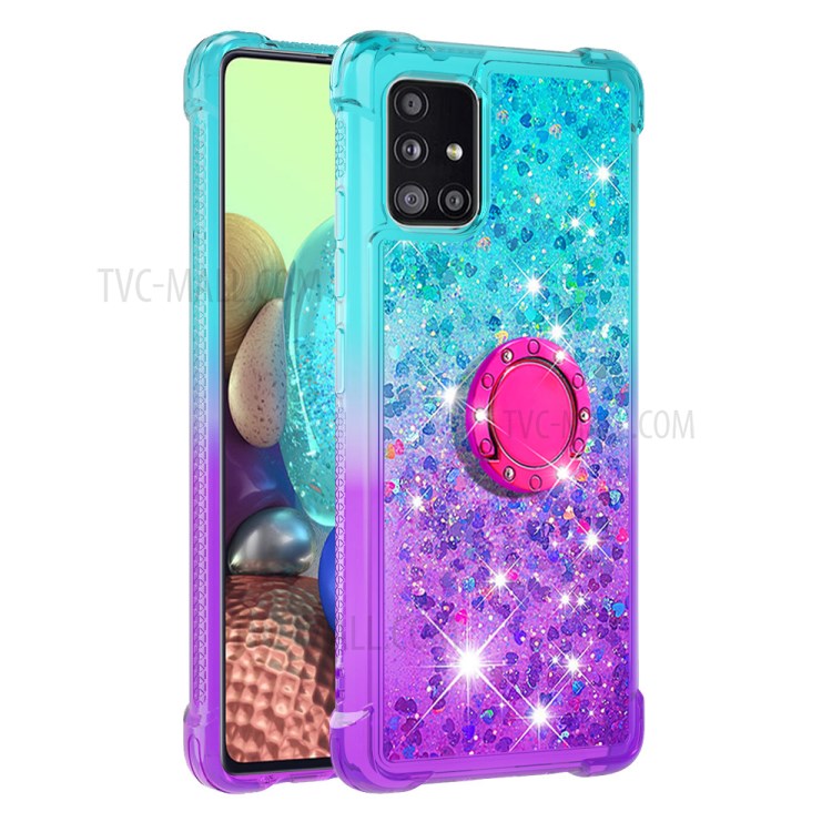 TPU Case for Samsung Galaxy A71 5G SM-A716 Shockproof Gradient Quicksand with Kickstand Cover - Cyan / Purple-3