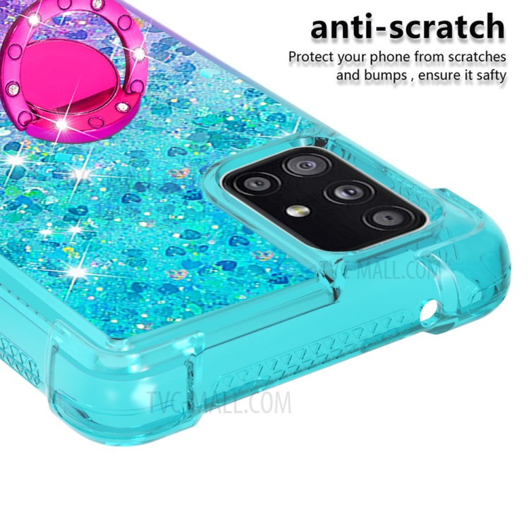 TPU Case for Samsung Galaxy A71 5G SM-A716 Shockproof Gradient Quicksand with Kickstand Cover - Cyan / Purple-4