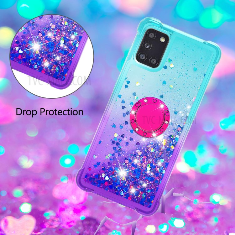 TPU Case for Samsung Galaxy A71 5G SM-A716 Shockproof Gradient Quicksand with Kickstand Cover - Cyan / Purple-5