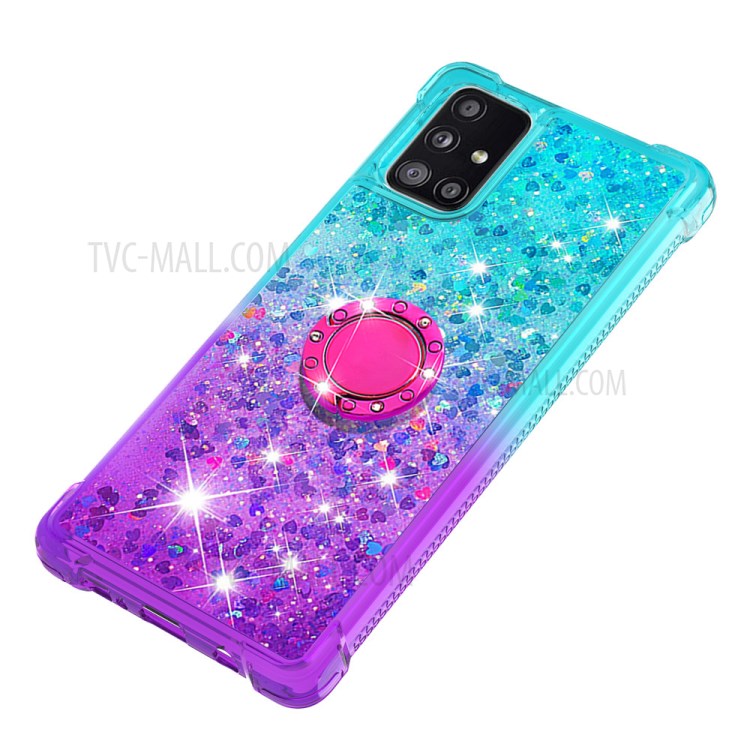 TPU Case for Samsung Galaxy A71 5G SM-A716 Shockproof Gradient Quicksand with Kickstand Cover - Cyan / Purple-6