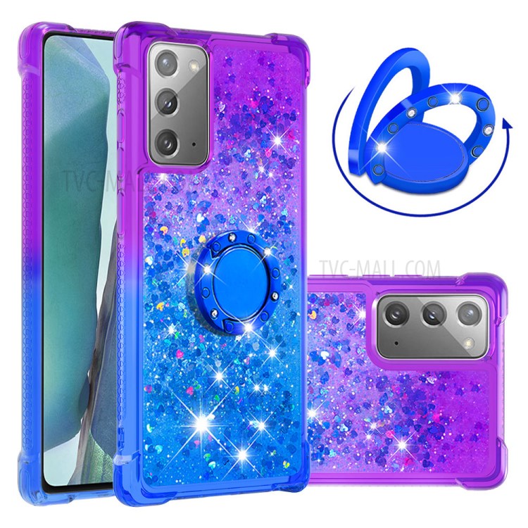 Quicksand TPU Case for Samsung Galaxy Note 20/Note 20 5G Gradient Kickstand Shockproof Shell - Purple / Blue-1