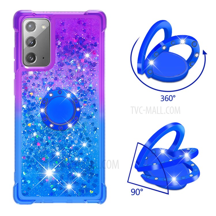 Quicksand TPU Case for Samsung Galaxy Note 20/Note 20 5G Gradient Kickstand Shockproof Shell - Purple / Blue-2