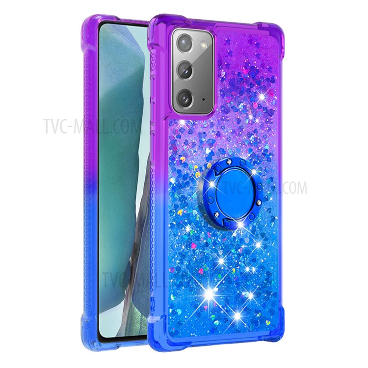 Quicksand TPU Case for Samsung Galaxy Note 20/Note 20 5G Gradient Kickstand Shockproof Shell - Purple / Blue-3