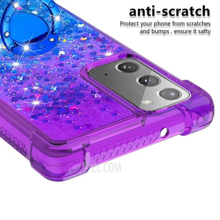 Quicksand TPU Case for Samsung Galaxy Note 20/Note 20 5G Gradient Kickstand Shockproof Shell - Purple / Blue-4