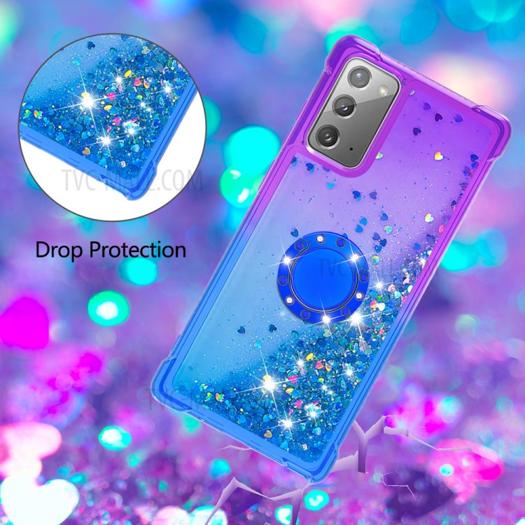 Quicksand TPU Case for Samsung Galaxy Note 20/Note 20 5G Gradient Kickstand Shockproof Shell - Purple / Blue-5