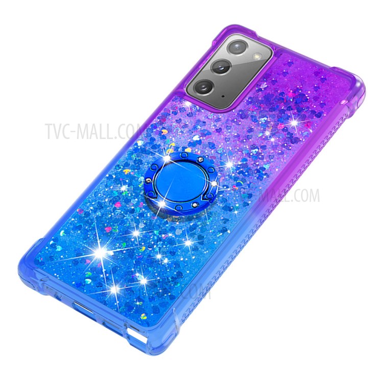 Quicksand TPU Case for Samsung Galaxy Note 20/Note 20 5G Gradient Kickstand Shockproof Shell - Purple / Blue-6