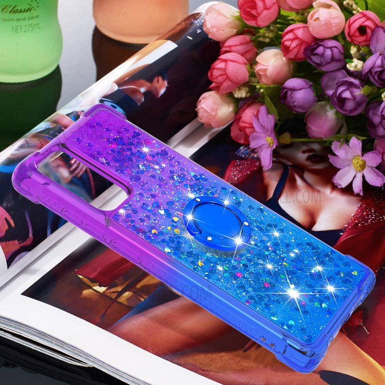 Quicksand TPU Case for Samsung Galaxy Note 20/Note 20 5G Gradient Kickstand Shockproof Shell - Purple / Blue-7