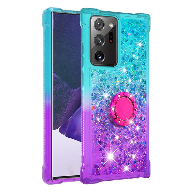 Kickstand Quicksand TPU Case for Samsung Galaxy Note20 Ultra/Note20 Ultra 5G Gradient Shockproof Shell - Cyan / Purple-3