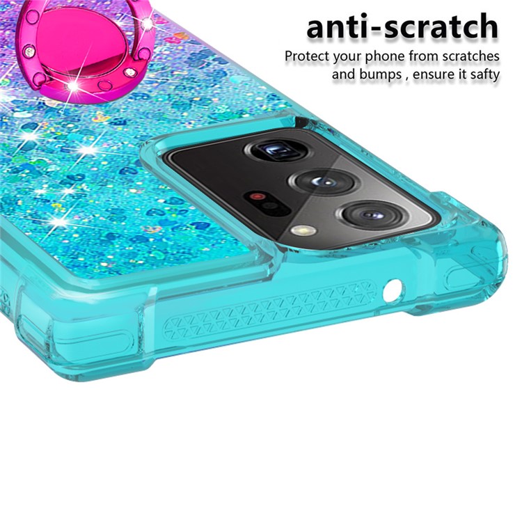 Kickstand Quicksand TPU Case for Samsung Galaxy Note20 Ultra/Note20 Ultra 5G Gradient Shockproof Shell - Cyan / Purple-4