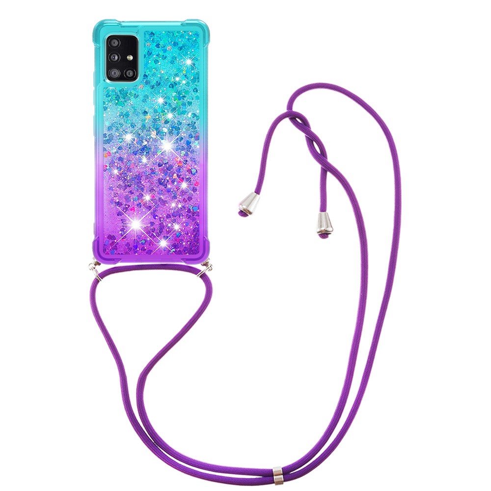 Shockproof Gradient Glitter Powder Quicksand TPU Phone Case with Strap for Samsung Galaxy A71 5G SM-A716 - Cyan/Purple-3