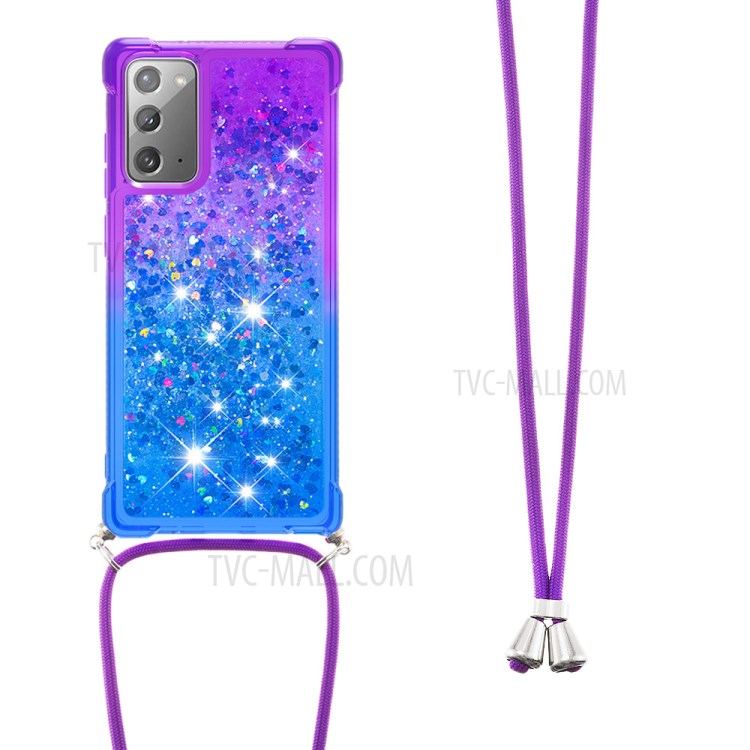 Shockproof Gradient Glitter Powder Quicksand TPU Phone Shell with Strap for Samsung Galaxy Note 20/Note 20 5G - Purple/Blue-2