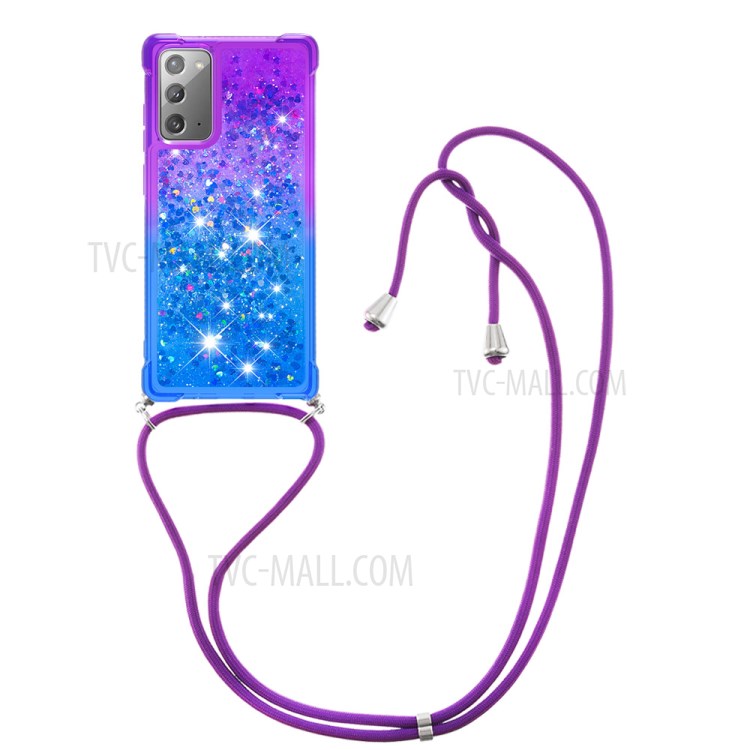 Shockproof Gradient Glitter Powder Quicksand TPU Phone Shell with Strap for Samsung Galaxy Note 20/Note 20 5G - Purple/Blue-3