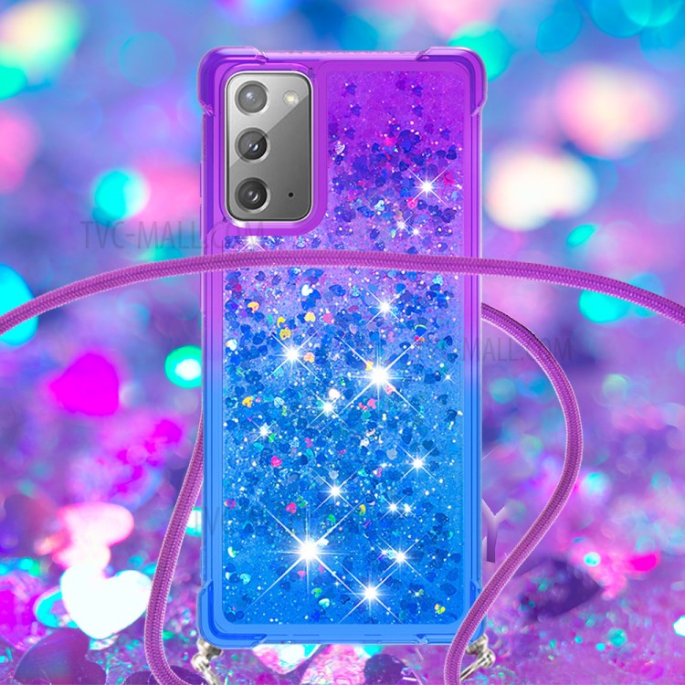 Shockproof Gradient Glitter Powder Quicksand TPU Phone Shell with Strap for Samsung Galaxy Note 20/Note 20 5G - Purple/Blue-4