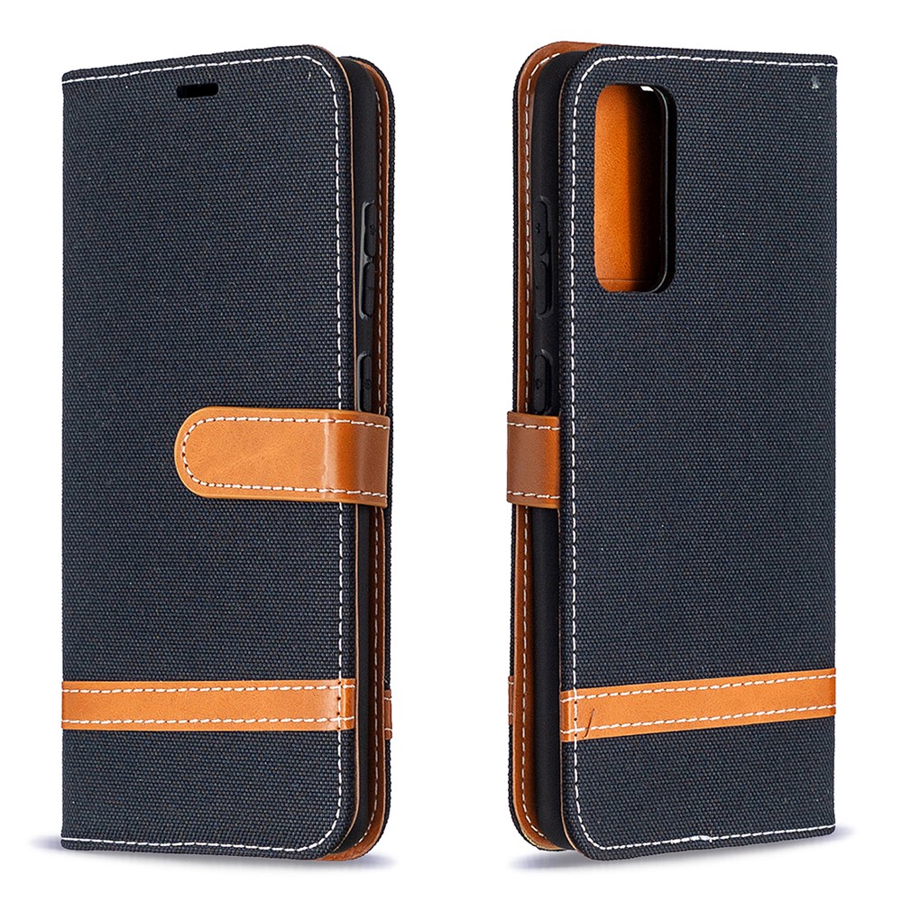 Color Splicing Jeans Cloth Skin Wallet Leather Phone Cover Case for Samsung Galaxy S20 FE/S20 Fan Edition/S20 FE 5G/S20 Fan Edition 5G/S20 Lite - Black-4