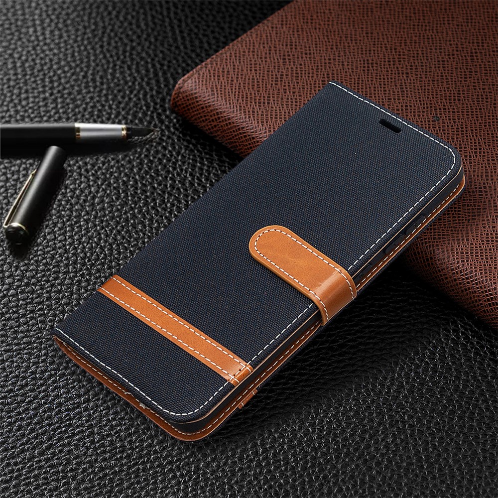 Color Splicing Jeans Cloth Skin Wallet Leather Phone Cover Case for Samsung Galaxy S20 FE/S20 Fan Edition/S20 FE 5G/S20 Fan Edition 5G/S20 Lite - Black-7