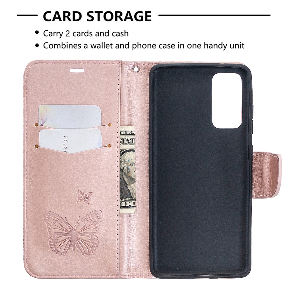 Imprint Butterflies with Wallet Leather Cover for Samsung Galaxy S20 FE/S20 Fan Edition/S20 FE 5G/S20 Fan Edition 5G/S20 Lite - Rose Gold-6