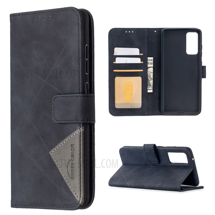 BF05 Geometric Texture Leather Wallet Stand Case Cover for Samsung Galaxy S20 FE/S20 Fan Edition/S20 FE 5G/S20 Fan Edition 5G/S20 Lite - Black-1