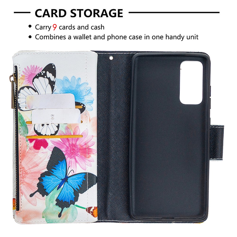 Pattern Imprenting Case Willet Stand Cover Cover Cover Protector Para Samsung Galaxy S20 fe 4g/fe 5G/S20 Lite/S20 fe 2022 - Mariposa