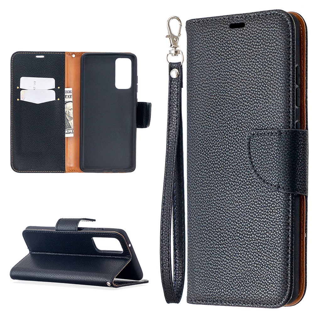 Litchi Surface with Wallet Leather Stand Case for Samsung Galaxy S20 FE/S20 Fan Edition/S20 FE 5G/S20 Fan Edition 5G/S20 Lite - Black-1