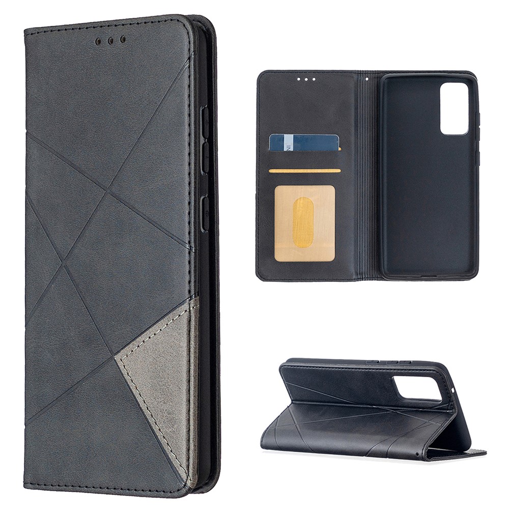 Geometric Pattern Leather Stand Case with Card Slots for Samsung Galaxy S20 FE/S20 Fan Edition/S20 FE 5G/S20 Fan Edition 5G - Black-1