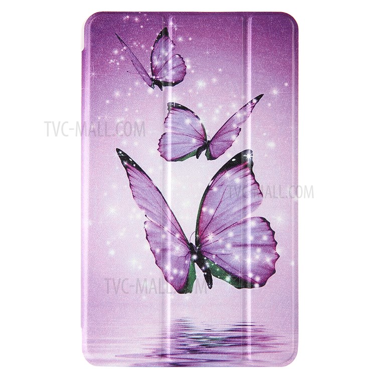 Patterned Tri-fold Stand Leather Case for Samsung Galaxy Tab A 8.0 (2019) with S Pen SM-P200 Shell - Purple Butterfly-1