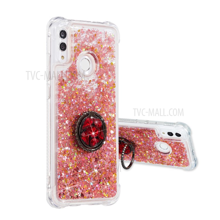 Glitter Powder Quicksand Rhinestone Decor Kickstand TPU Shell for Samsung Galaxy A20e - Red-1