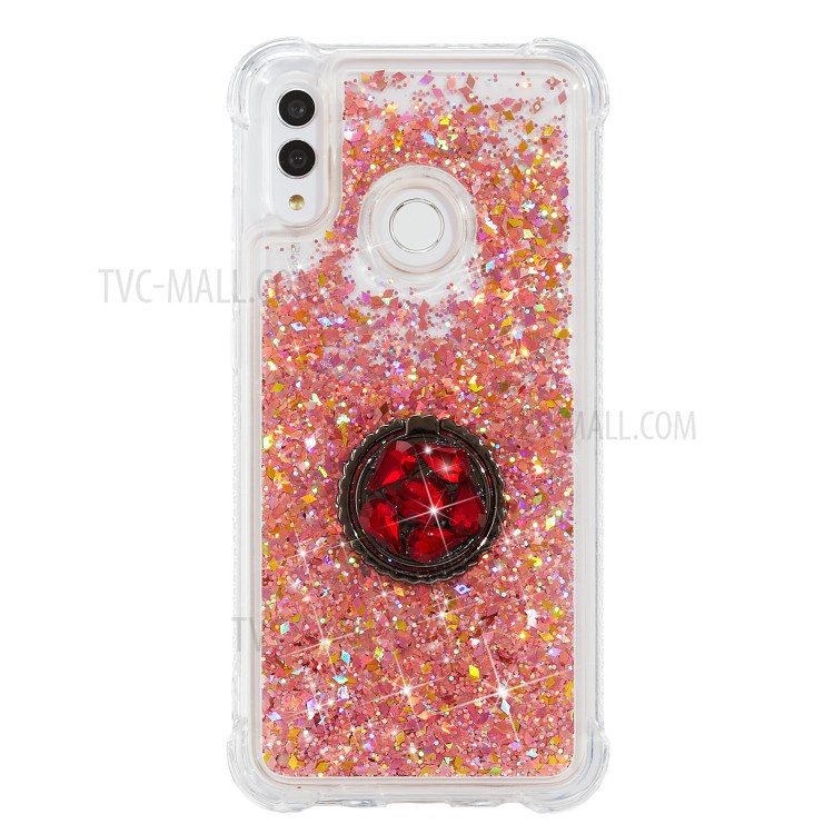 Glitter Powder Quicksand Rhinestone Decor Kickstand TPU Shell for Samsung Galaxy A20e - Red-2