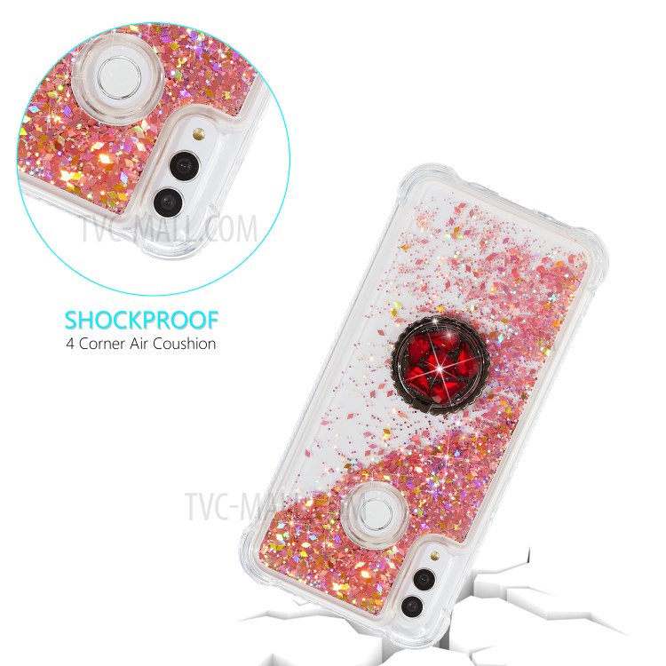 Glitter Powder Quicksand Rhinestone Decor Kickstand TPU Shell for Samsung Galaxy A20e - Red-4