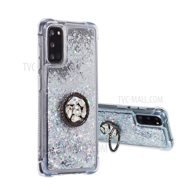 Glitter Powder Quicksand Rhinestone Decor Kickstand TPU Shell for Samsung Galaxy Note 20 5G / Galaxy Note 20 - Silver-1