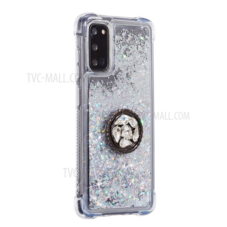 Glitter Powder Quicksand Rhinestone Decor Kickstand TPU Shell for Samsung Galaxy Note 20 5G / Galaxy Note 20 - Silver-3