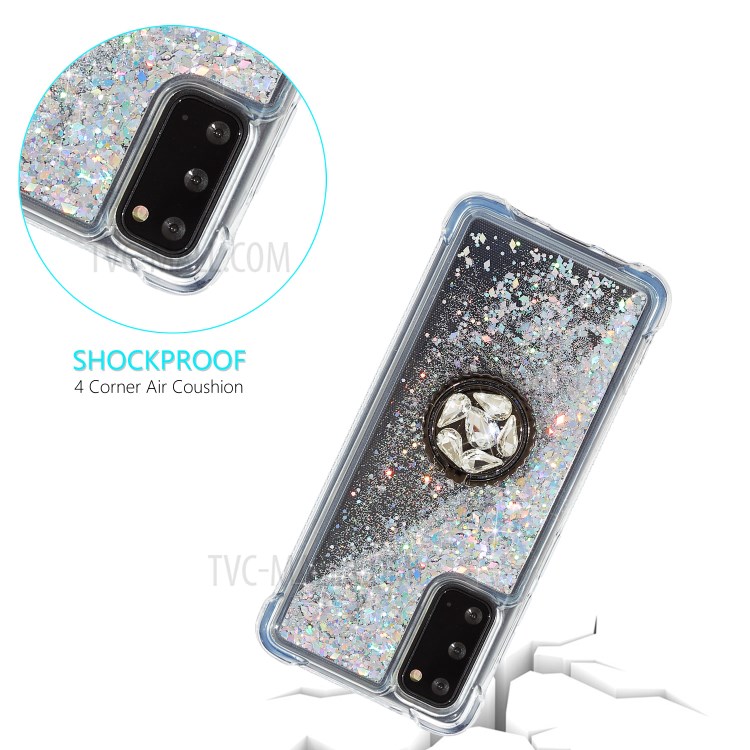 Glitter Powder Quicksand Rhinestone Decor Kickstand TPU Shell for Samsung Galaxy Note20 Ultra 5G / Galaxy Note20 Ultra - Silver-4