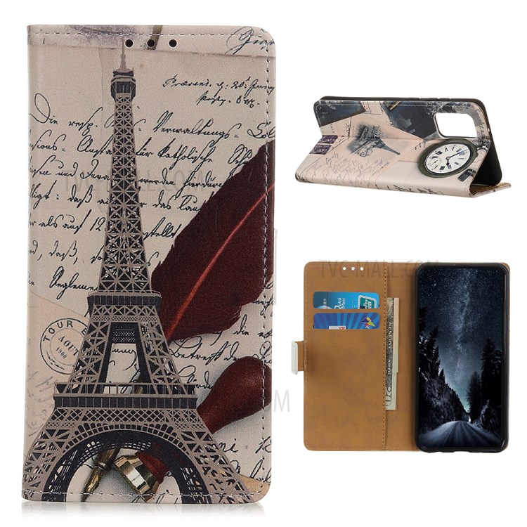 Printing Leather Stand Shell Case for Samsung Galaxy M51 (International Edition) (Side Fingerprint Hole) - Eiffel Tower and Letters-1