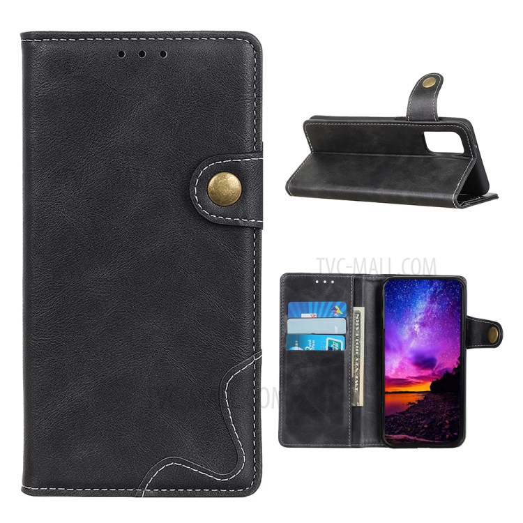 S-shaped Flip Leather Wallet Shell for Samsung Galaxy M51 (International Edition) (Side Fingerprint Hole) - Black-1