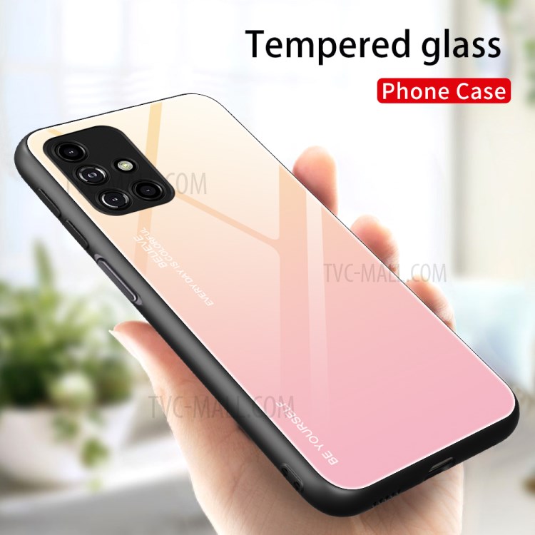 Gradient Tempered Glass Cell Phone Hybrid Case with TPU Edge for Samsung Galaxy M31S - Gradient Yellow Pink-4